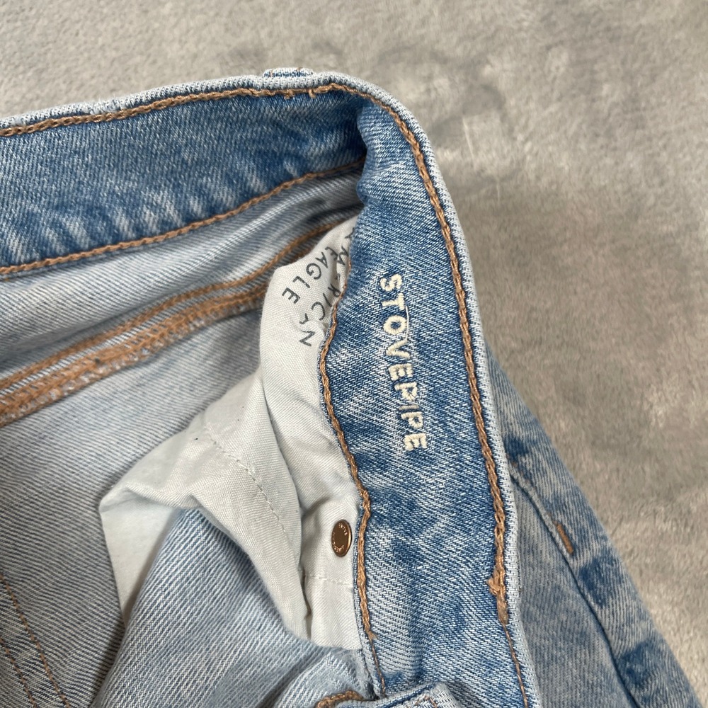 American Eagle Jeans Size 0 Regular Stovepipe High Rise Straight Leg Light Wash - Picture 5 of 8